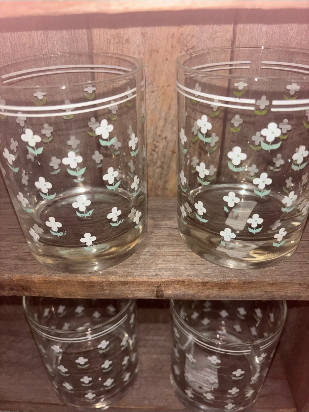 Vintage Glass Tumblers White Floral Pattern Like New Final Sale